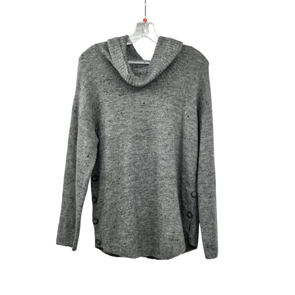 AB Studio Womens Cowl Neck Sweater Buttons Lightweight Gray Size Small